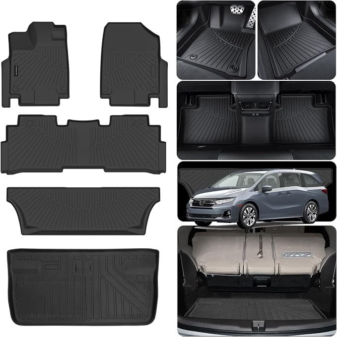 Floor Mats & Trunk Mats for Honda Odyssey 2018-2023 2024 2025, TPE All Weather by SANBAN-AXE