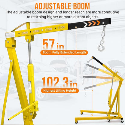 2 Ton Engine Hoist, 4000 Lbs Heavy Duty Folding Cherry Picker Engine Lift - Image 3