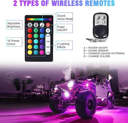 Xprite Jeep Rock Lights 10 Pods Wide Angle Bluetooth RGB LED Rocklights Kit - Image 4