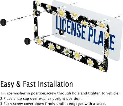 Daisy Flowers Car License Plate Frame, Flowers Print Tags Frames Holder Covers - Image 7