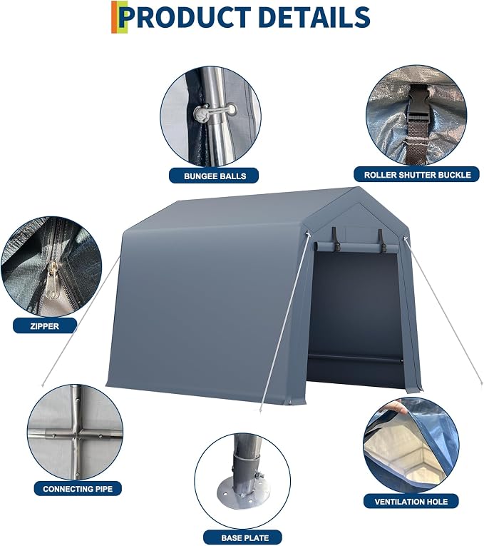 6x8 FT Outdoor Storage Shed, Portable Carport - Image 9