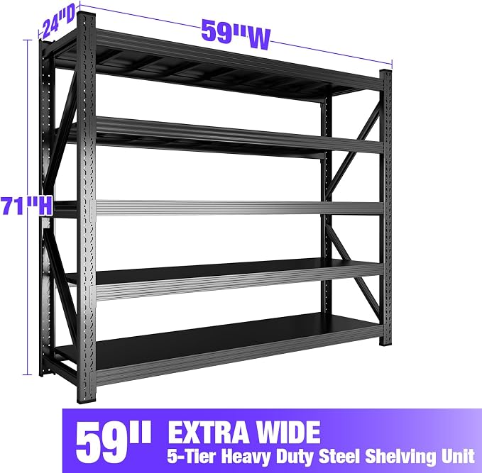 8000LBS Garage Shelving Heavy Duty, 5-Tier 71" H Storage Garage Shelves - Image 2