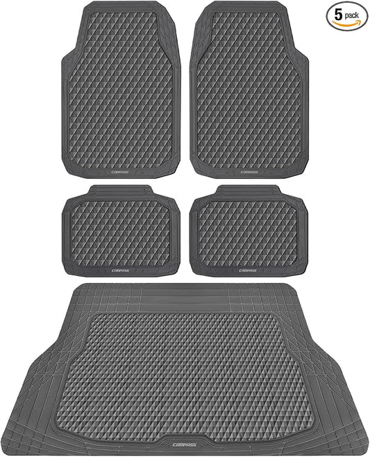 CAR PASS Gray Rubber Car Floor Mats & Cargo Liners, Durable Anti-Slip 3D by CARPASS