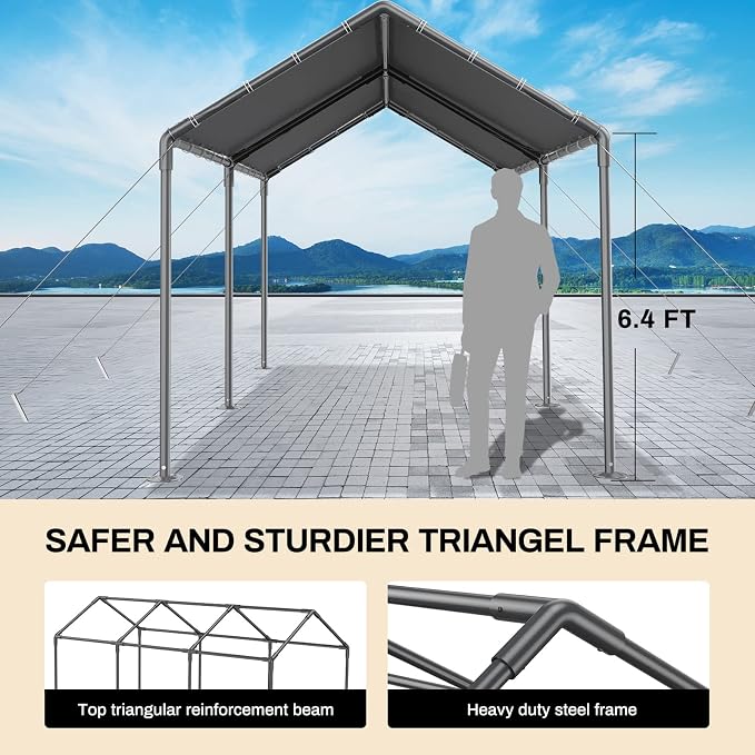Grezone 10 x 20ft Heavy Duty Carport, Portable Car Tent Garage, All Season UV - Image 4