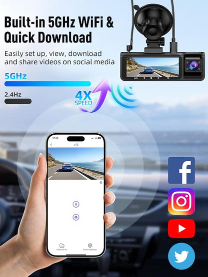 3 Channel 5G WiFi Dash Cam, 4K+1080P+1080P Dash Cam Front and Rear Inside - Image 3