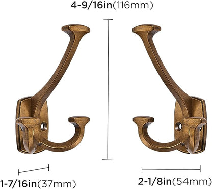Large Wall Double-Sided Hook 5 Pack Antique Brass Hook Decorative Heavy Duty - Image 2