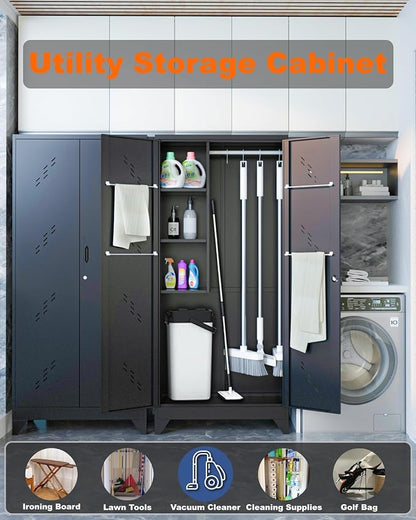 75" Metal Storage Cabinet with Lockable Doors, Functional Garage Storage Cabinet - Image 5