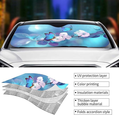 Blue Butterfly Flower Car Windshield Sunshade Front Window Sun Visor Protector - Image 5