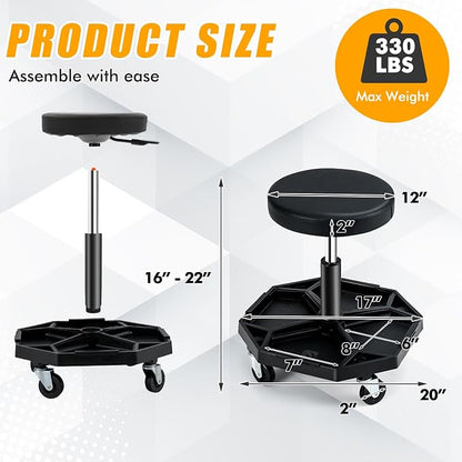 Adjustable Mechanic Rolling Stool, Pneumatic Rolling Stool - Image 3