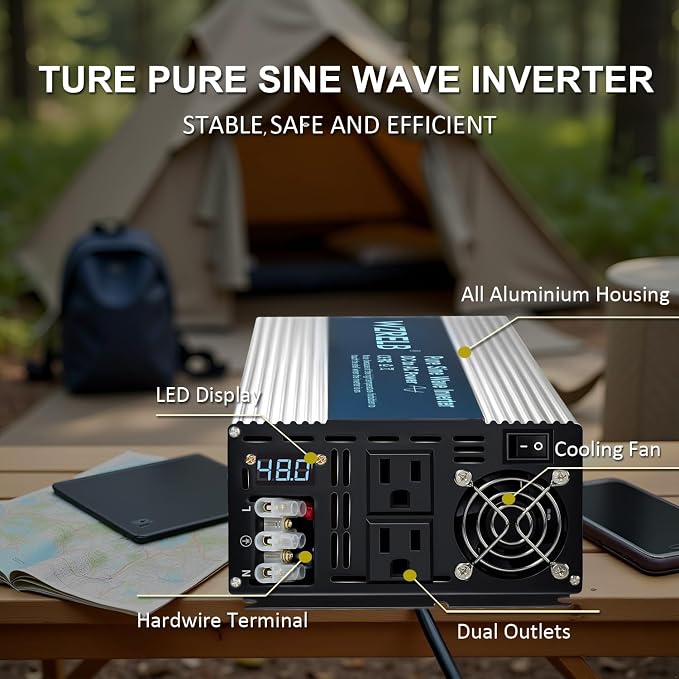 WZRELB 4000W Pure Sine Wave Inverter, Car Power Inverter 48V DC to 110V 120V AC - Image 2