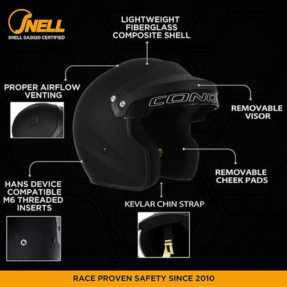 Conquer Snell SA2020 Approved Open Face Auto Racing Race Car Helmet - Image 2