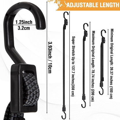Bungee Cords with Hooks Heavy Duty, Flat Adjustable Bungee Cords with Hooks 80 - Image 3