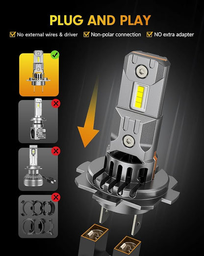 FAHREN Upgraded H7 Bulbs, 60000LM 1000% Ultra Bright 6500K White Light - Image 5