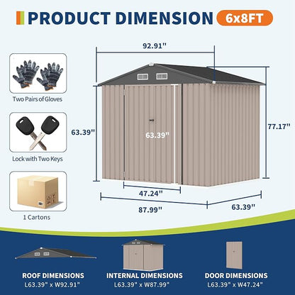 6x8 FT Metal Storage Sheds Outdoor - Image 2