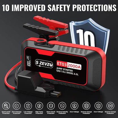 S ZEVZO ET03 Car Jump Starter 2000A Jump Starter Battery Pack - Image 5