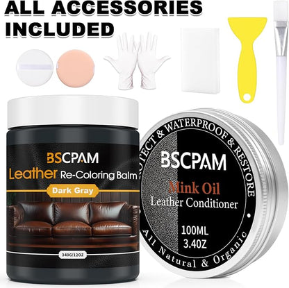 12oz Leather Recoloring Balm & 3.4oz Mink Oil Leather Conditioner kit, Dark - Image 7