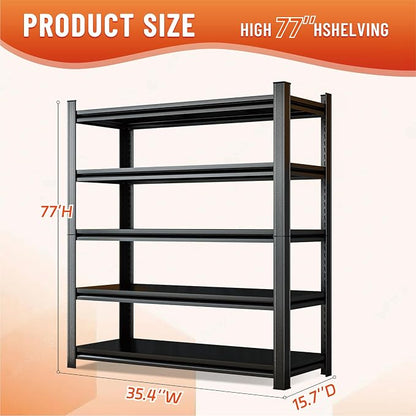 5-Tier Heavy Duty Metal Shelving Unit, 2500LBS Capacity Garage Storage Shelf - Image 2