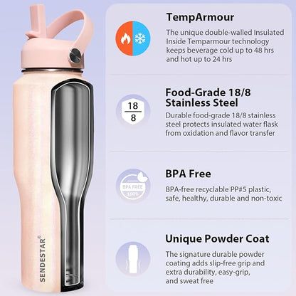 SENDESTAR 40oz Stainless Steel Water Bottle, Double Wall Vacuum Insulated Bottle - Image 3
