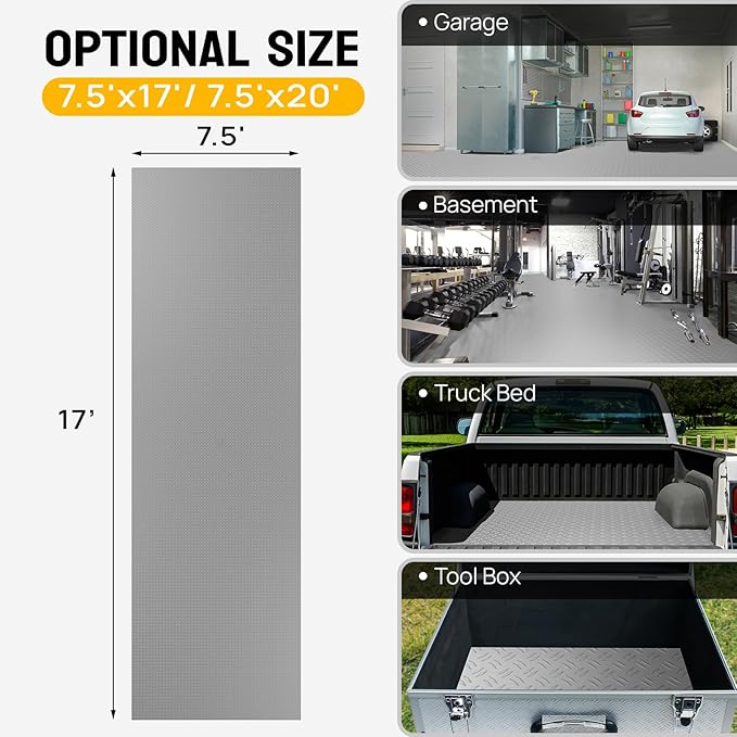 TUFFIOM 7.5 x 17 FT Garage Floor Mat, Thickened Diamond Plate PVC Garage Mats - Image 6