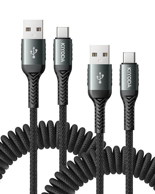 USB A to USB C Cable 3FT/6FT, Coiled USB C Cable by KIYODA