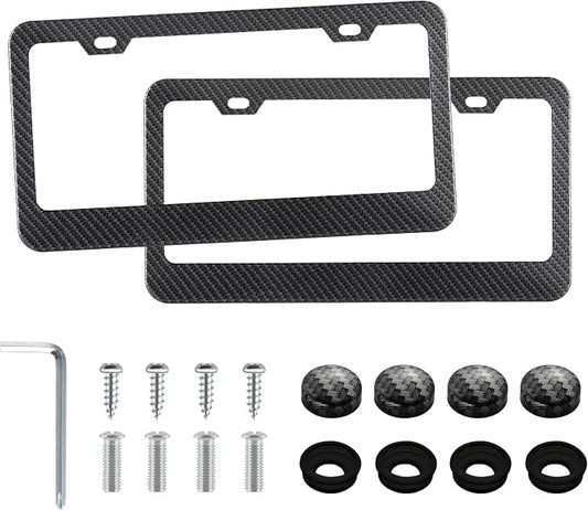 LivTee Carbon Fiber License Plate Frames, 2 Holes Stainless Steel License Plate by LivTee