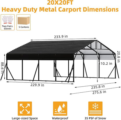 20 x 20 FT Metal Carport with Galvanized Steel Roof, Heavy Duty Metal Roof - Image 2