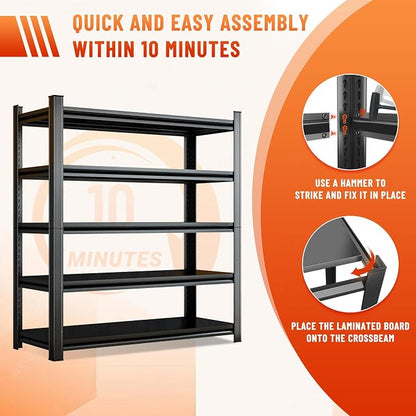 5-Tier Heavy Duty Metal Shelving Unit, 2500LBS Capacity Garage Storage Shelf - Image 7