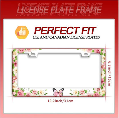 Pink Butterfly License Plate Frame Rose Flowers Floral License Plate Holder - Image 7