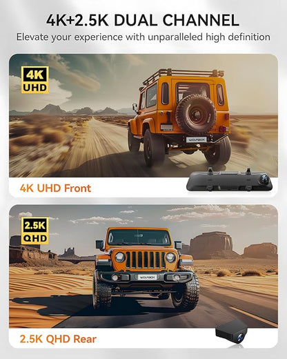 WOLFBOX G900 Rear View Mirror Camera, Mirror Dash Cam 4K Front and 2.5K Rear - Image 2