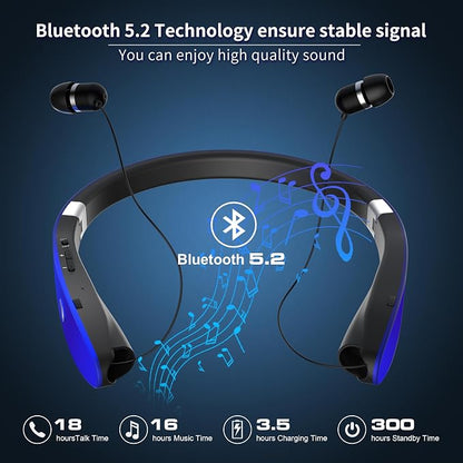 AMORNO Foldable Bluetooth Headphones Wireless Neckband Headset - Image 3