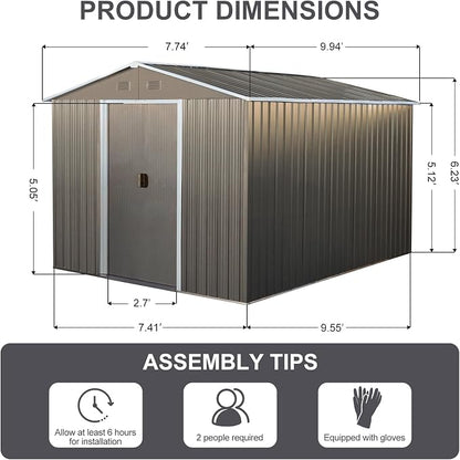 8x10 FT Outdoor Storage Shed, Metal Garden Shed - Image 5