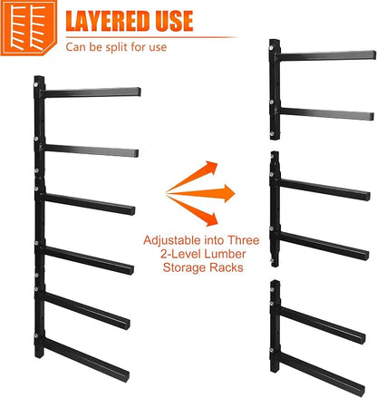 6-Tiered Collapsible Wall Mount Lumber Storage Metal Rack, 6-Level Foldable - Image 7
