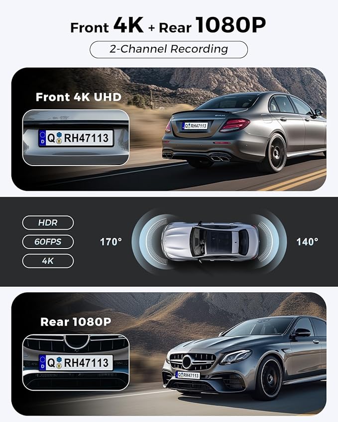 Dash Cam Front and Rear: 4K+1080P FHD Dual Dash Camera - Image 2