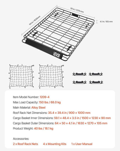 VEVOR Roof Rack Basket, Universal Rooftop Cargo Carrier - Image 7