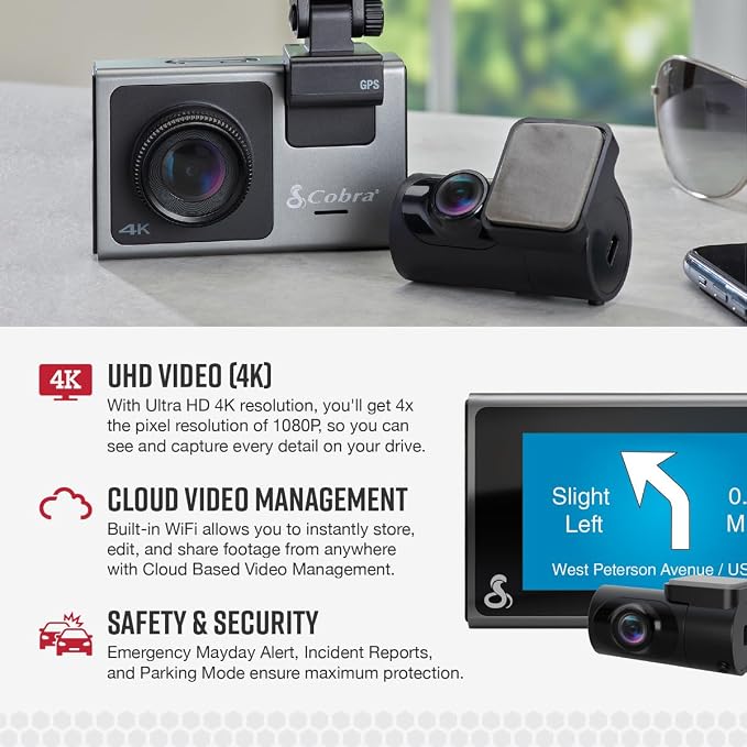 Cobra SC 400D Smart Dash Cam + Rear Cam and 2.5A OBDII Port to Micro-USB - Image 3