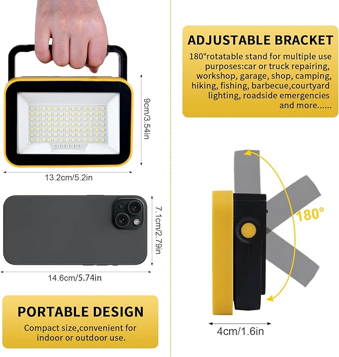 Rechargeable Work Light with Tripod Hole, 40W Portable Flood Light Battery - Image 3