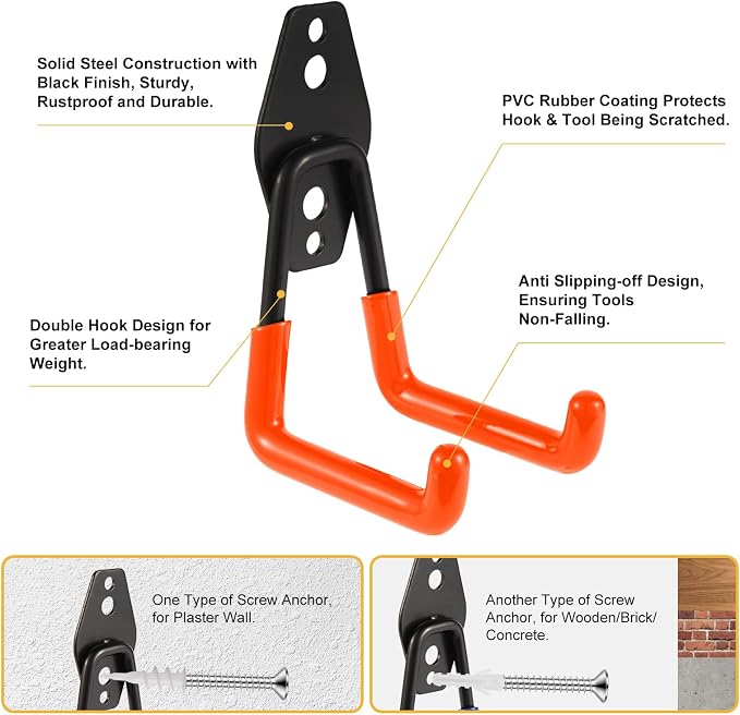 Steel Garage Hooks Wall Tool Organizer, 12 Pack Garage Storage Hook Heavy Duty - Image 3