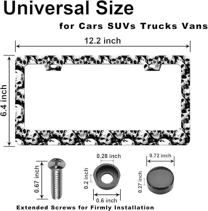 2Pack of Skull License Plate Frames Horror Skull Car Decor Accessories - Image 4