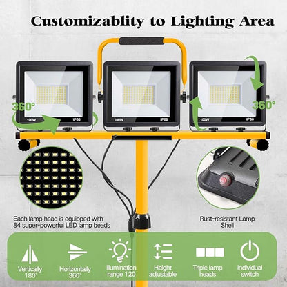 21000 Lumen Work Lights with Stand, 3 Adjustable Head LED Work Light，Foldable - Image 3