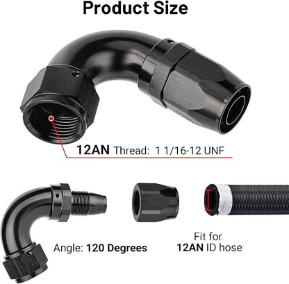EVIL ENERGY 12AN 120 Degree One Piece Full Flow Hose End Fitting Swivel - Image 2