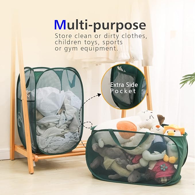 HONOMA Sturdy Mesh Laundry Hamper Basket Bag, Pop up Basket - Image 6