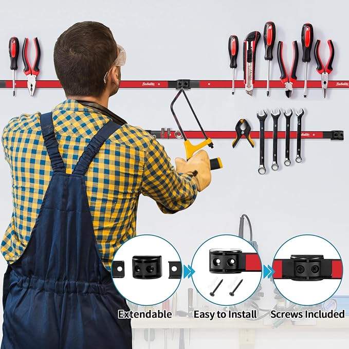 4 Pieces 12" Magnetic Tool Holder Strip, Metal Tool Organizer Rack - Image 3
