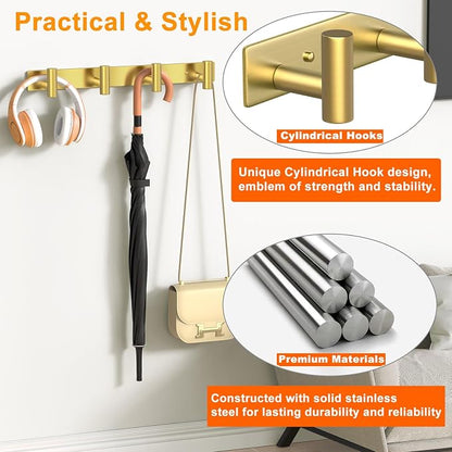 Wall Mounted Coat Rack-4 Hooks, Heavy Duty Stainless Steel Hook Rail - Image 4