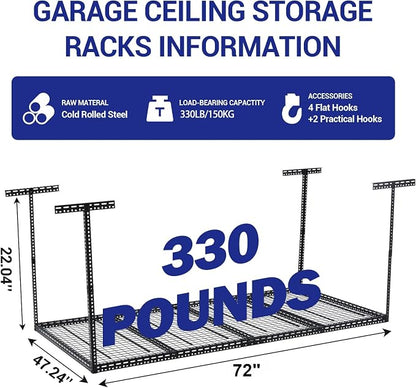 Overhead Garage Storage Rack 4x6 FT, Steel Ceiling Shelves 330lb Capacity - Image 2