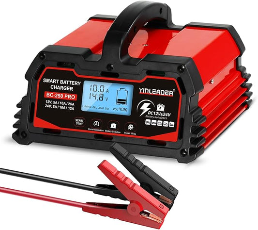 Battery Charger 25A, 12V/24V Lead Acid Smart Battery Charger, 12V LiFePO4 Car by Yinleader