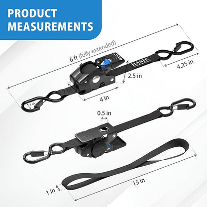 HandT USA Based Retractable Ratchet Straps 1in x 6ft - Image 7