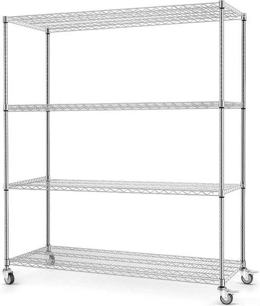 Rengue Wire Shelving with Wheels, 4-Tier Heavy Duty Garage Storage Shelves by Rengue