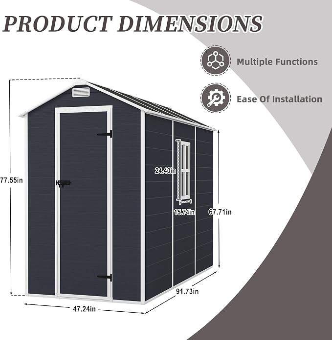 MyVoice 8x4 FT Outdoor Resin Storage Shed - Image 6