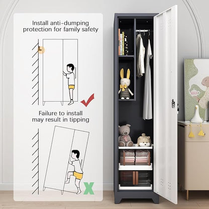 GREATMEET Slim Lockable Garage Storage Cabinet, Narrow Broom Storage Closet - Image 4