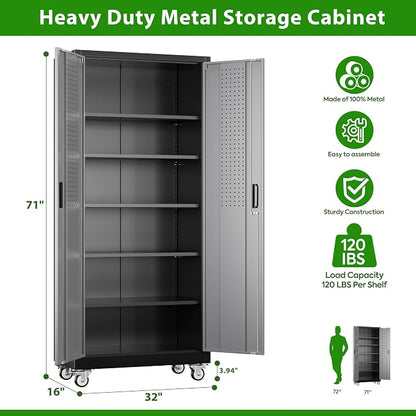 Garage Storage Cabinet with Pegboard and 5 Adjustable Shelves, Tool Storage - Image 3